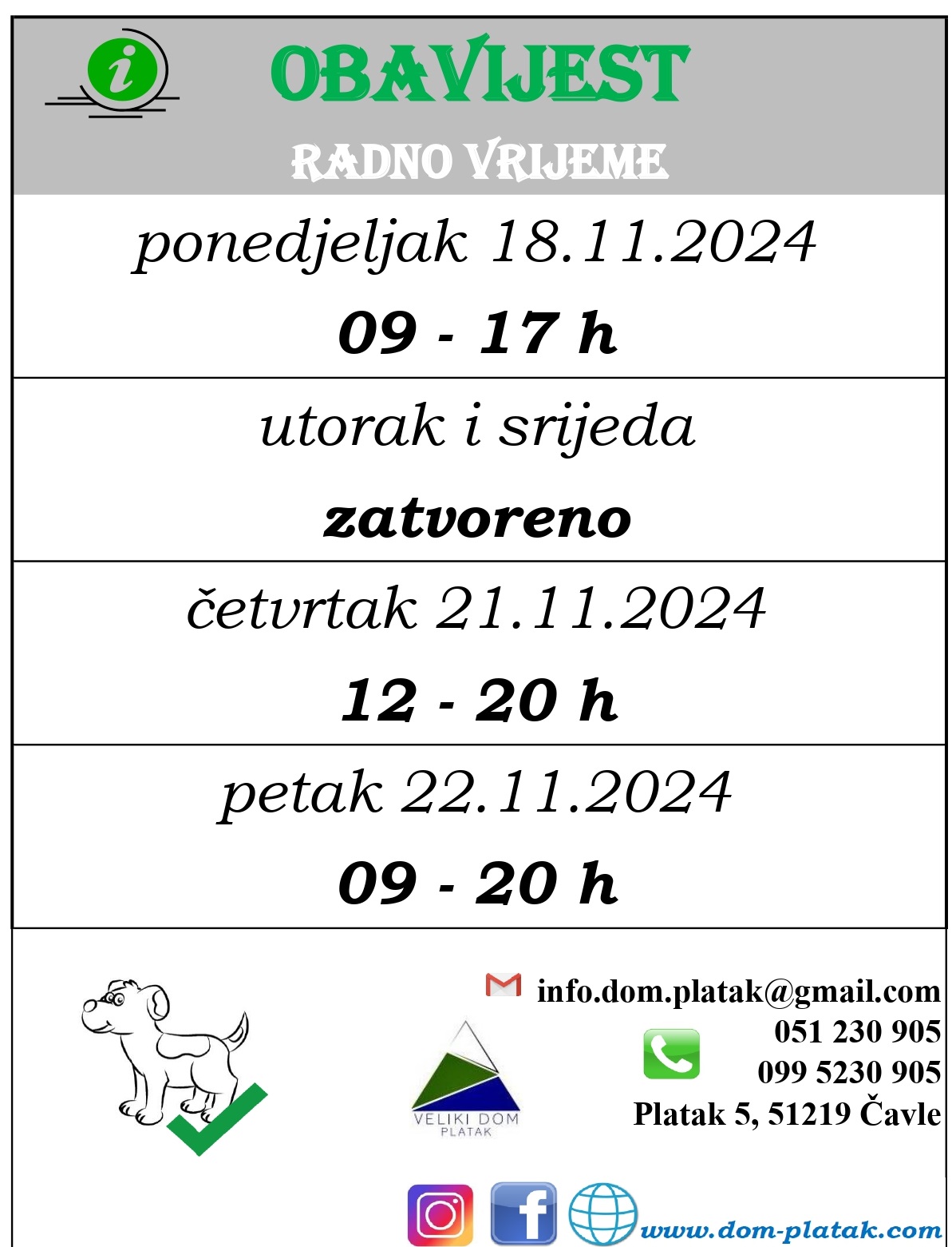 radno vrijeme tjedan 18.11-24.11.2024